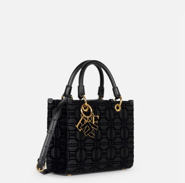 Elisabetta Franchi Borse A Mano^Shopper in tessuto flock con charms Nero
