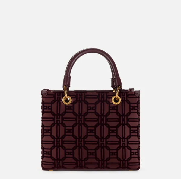Elisabetta Franchi Borse A Mano^Shopper in tessuto flock con charms RougeNoir