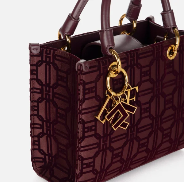Elisabetta Franchi Borse A Mano^Shopper in tessuto flock con charms RougeNoir