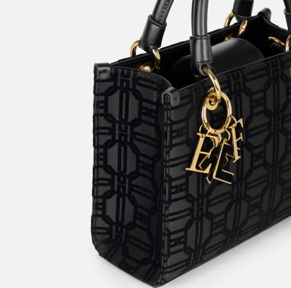 Elisabetta Franchi Borse A Mano^Shopper in tessuto flock con charms Nero