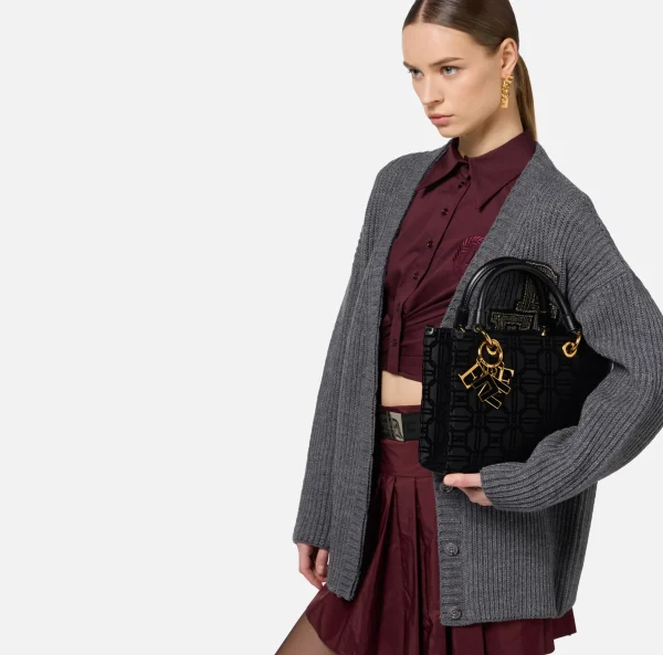 Elisabetta Franchi Borse A Mano^Shopper in tessuto flock con charms Nero