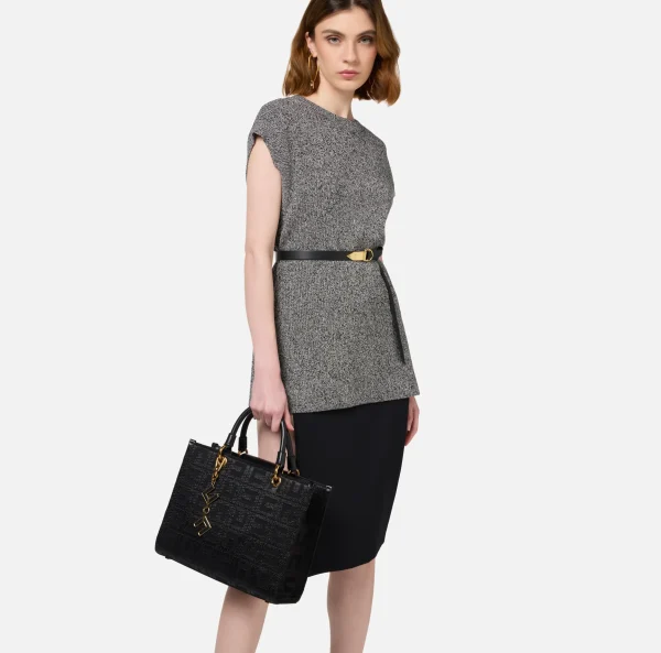 Elisabetta Franchi Borse A Mano^Shopper in tessuto jacquard con charms Nero