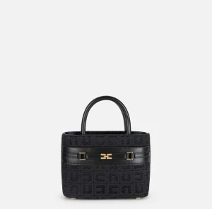 Elisabetta Franchi Borse A Mano^Shopper piccola in tessuto jacquard con morsetto Nero