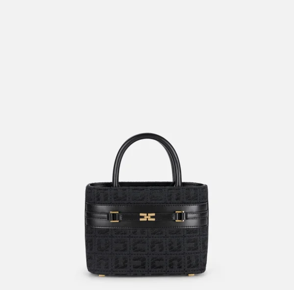 Elisabetta Franchi Borse A Mano^Shopper piccola in tessuto jacquard con morsetto Nero