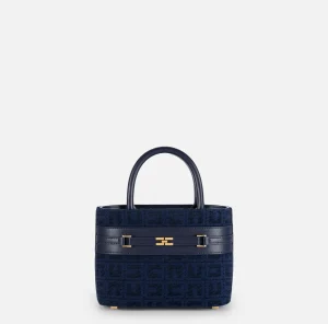 Elisabetta Franchi Borse A Mano^Shopper piccola in tessuto jacquard con morsetto Navy