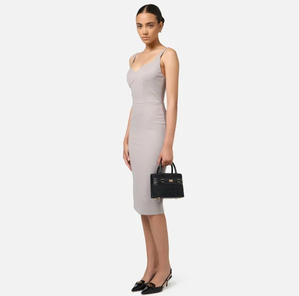 Elisabetta Franchi Borse A Mano^Shopper piccola in tessuto jacquard con morsetto Nero