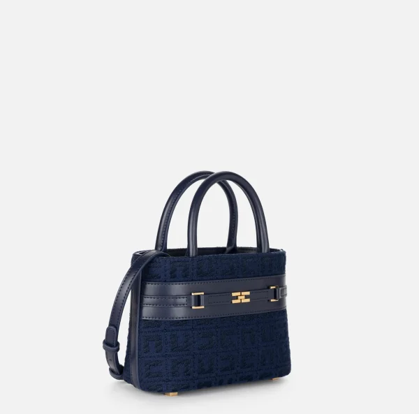 Elisabetta Franchi Borse A Mano^Shopper piccola in tessuto jacquard con morsetto Navy
