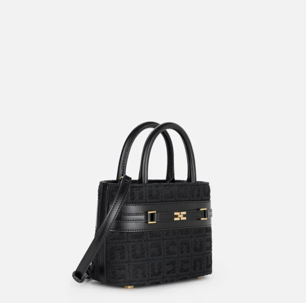 Elisabetta Franchi Borse A Mano^Shopper piccola in tessuto jacquard con morsetto Nero