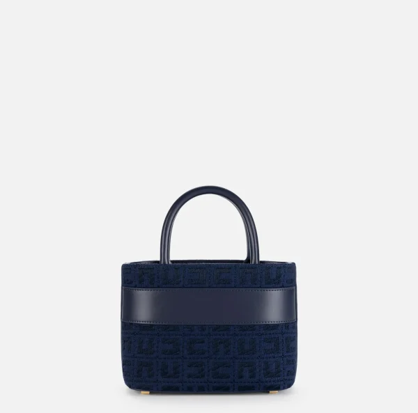 Elisabetta Franchi Borse A Mano^Shopper piccola in tessuto jacquard con morsetto Navy