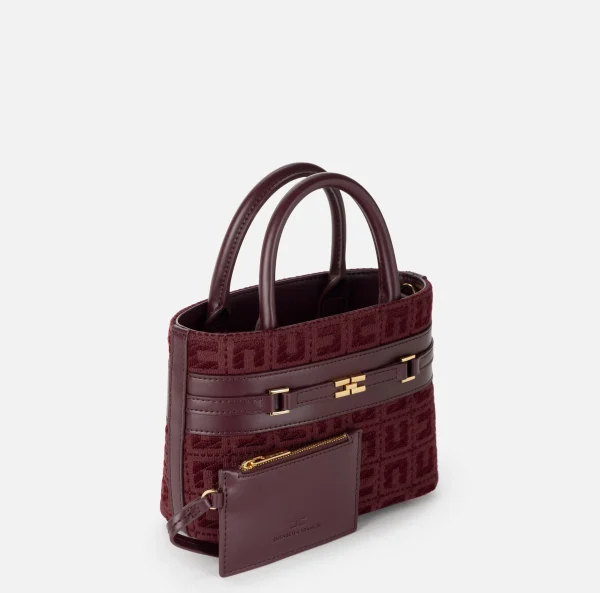 Elisabetta Franchi Borse A Mano^Shopper piccola in tessuto jacquard con morsetto RougeNoir