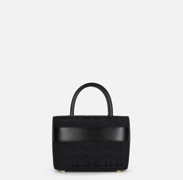 Elisabetta Franchi Borse A Mano^Shopper piccola in tessuto jacquard con morsetto Nero