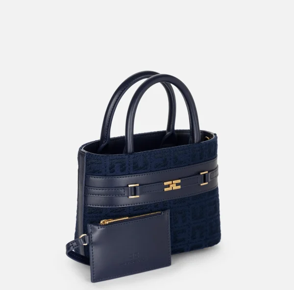 Elisabetta Franchi Borse A Mano^Shopper piccola in tessuto jacquard con morsetto Navy