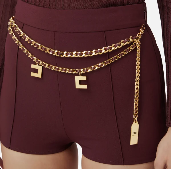 Elisabetta Franchi Pantaloni E Shorts^Short in crêpe stretch con cintura RougeNoir