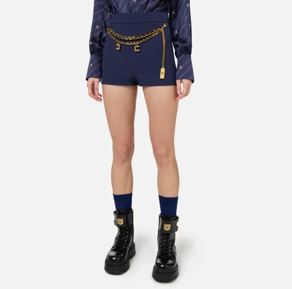 Elisabetta Franchi Pantaloni E Shorts^Short in crêpe stretch con cintura Navy