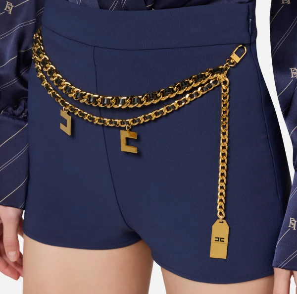 Elisabetta Franchi Pantaloni E Shorts^Short in crêpe stretch con cintura Navy