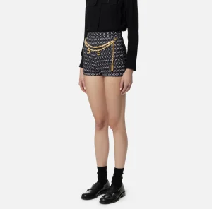 Elisabetta Franchi Pantaloni E Shorts^Short in crêpe stretch stampa rombo con catena Nero/Burro