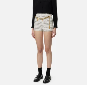 Elisabetta Franchi Pantaloni E Shorts^Short in crêpe stretch stampa rombo con catena Burro/Nero