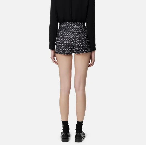 Elisabetta Franchi Pantaloni E Shorts^Short in crêpe stretch stampa rombo con catena Nero/Burro