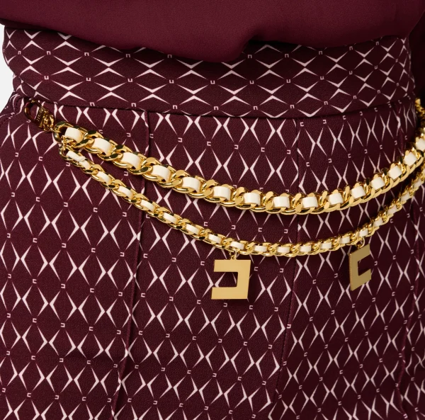 Elisabetta Franchi Pantaloni E Shorts^Short in crêpe stretch stampa rombo con catena RougeNoir/Burro