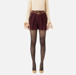 Elisabetta Franchi Pantaloni E Shorts^Short in tweed laminato con accessorio logo RougeNoir