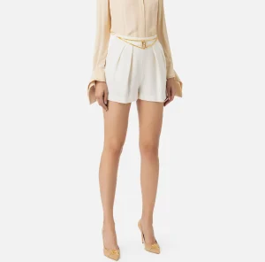 Elisabetta Franchi Pantaloni E Shorts^Short in tweed laminato con accessorio logo Avorio