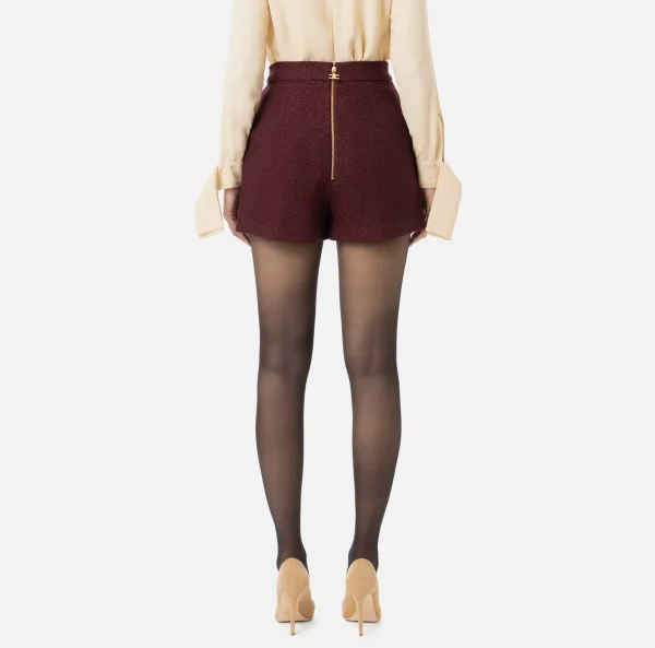 Elisabetta Franchi Pantaloni E Shorts^Short in tweed laminato con accessorio logo RougeNoir