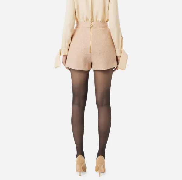 Elisabetta Franchi Pantaloni E Shorts^Short in tweed laminato con accessorio logo PeachRose