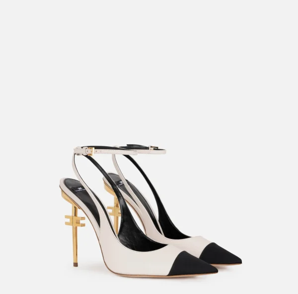 Elisabetta Franchi Décolleté^Slingback in nappa con tacco scultura Burro/Nero