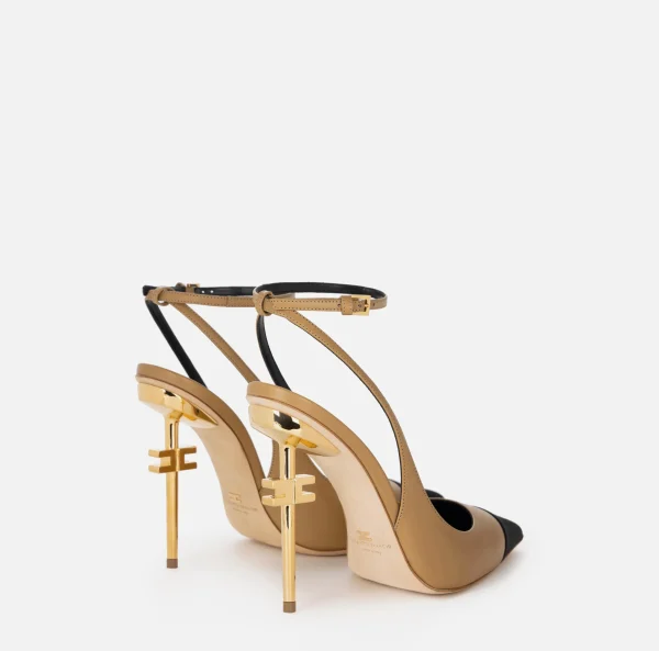 Elisabetta Franchi Décolleté^Slingback in nappa con tacco scultura Camel/Nero