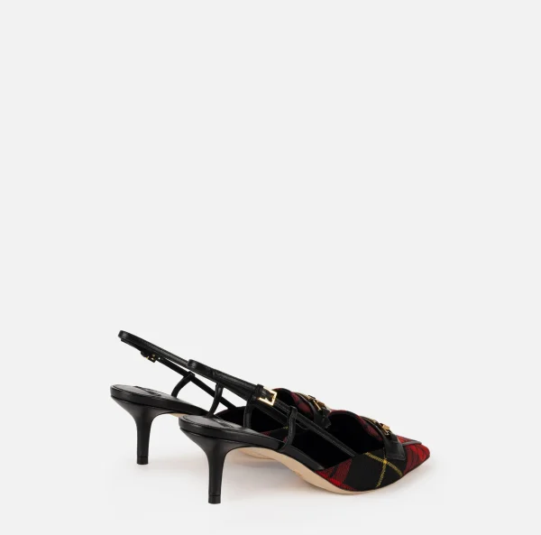 Elisabetta Franchi Décolleté^Slingback in pelle e tartan di lana Nero/RedPassion