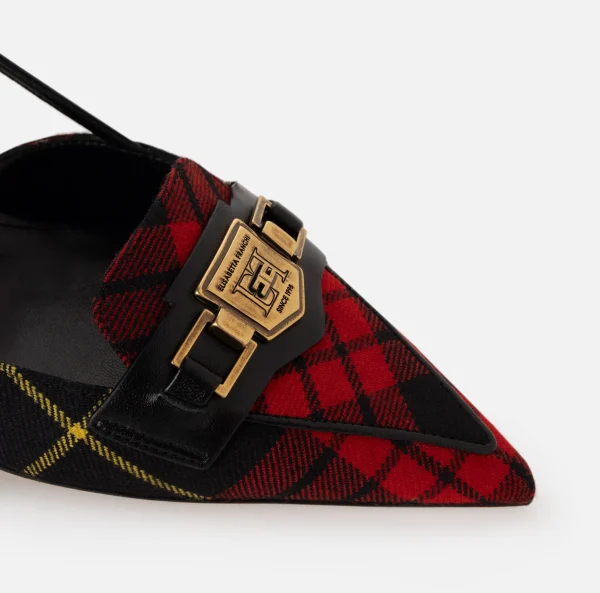 Elisabetta Franchi Décolleté^Slingback in pelle e tartan di lana Nero/RedPassion