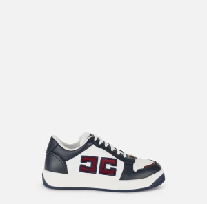 Elisabetta Franchi Sneakers E Scarpe Basse^Sneakers in pelle logo bicolor Navy/Avorio