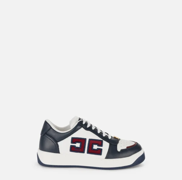 Elisabetta Franchi Sneakers E Scarpe Basse^Sneakers in pelle logo bicolor Navy/Avorio
