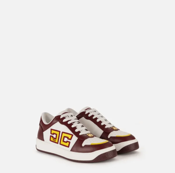 Elisabetta Franchi Sneakers E Scarpe Basse^Sneakers in pelle logo bicolor RougeNoir/Avorio