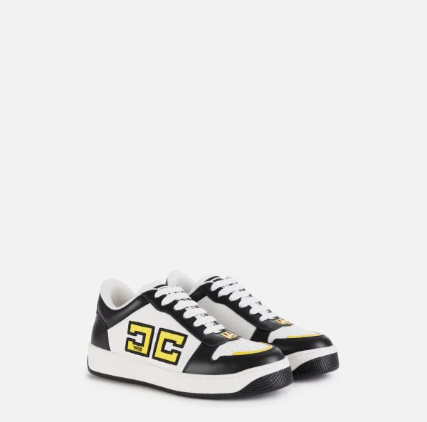 Elisabetta Franchi Sneakers E Scarpe Basse^Sneakers in pelle logo bicolor Nero/Avorio