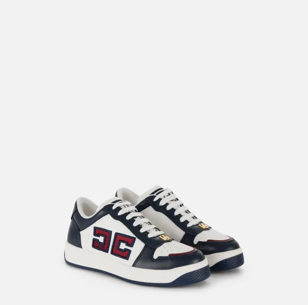 Elisabetta Franchi Sneakers E Scarpe Basse^Sneakers in pelle logo bicolor Navy/Avorio