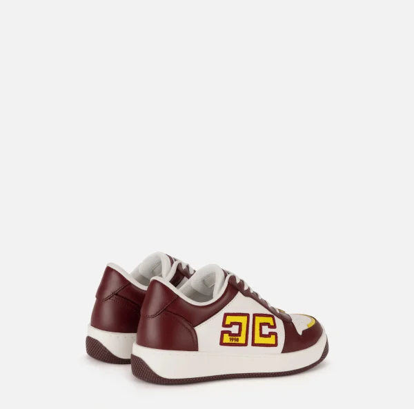 Elisabetta Franchi Sneakers E Scarpe Basse^Sneakers in pelle logo bicolor RougeNoir/Avorio