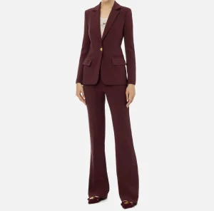 Elisabetta Franchi Tailleur^Tailleur in crêpe stretch con giacca sfiancata e pantalone dritto RougeNoir