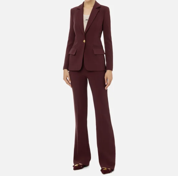 Elisabetta Franchi Tailleur^Tailleur in crêpe stretch con giacca sfiancata e pantalone dritto RougeNoir