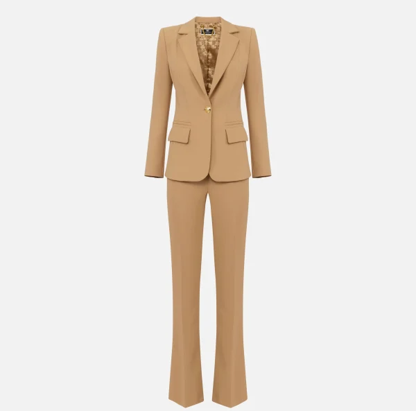 Elisabetta Franchi Tailleur^Tailleur in crêpe stretch con giacca sfiancata e pantalone dritto Bronze