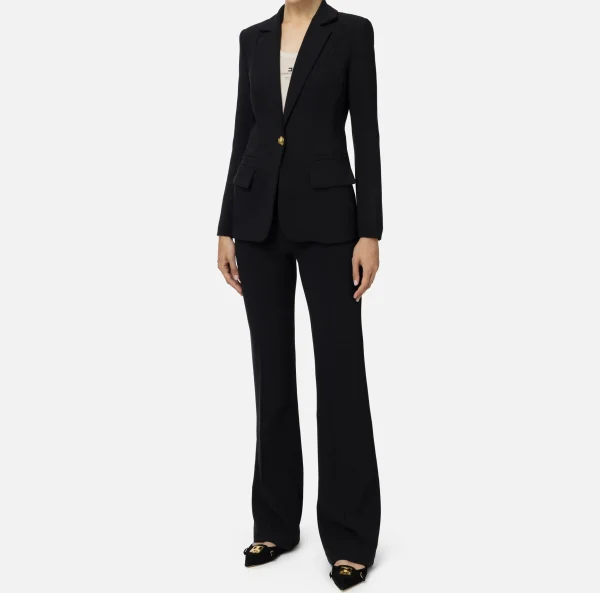 Elisabetta Franchi Tailleur^Tailleur in crêpe stretch con giacca sfiancata e pantalone dritto Nero