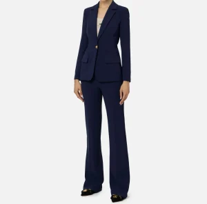 Elisabetta Franchi Tailleur^Tailleur in crêpe stretch con giacca sfiancata e pantalone dritto Navy