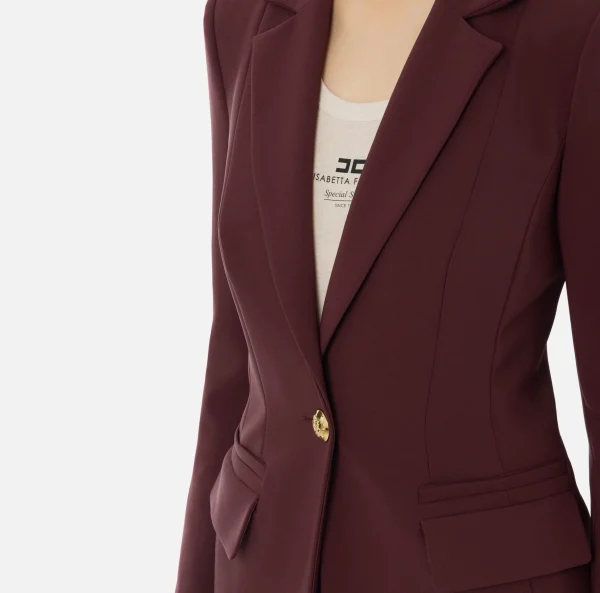 Elisabetta Franchi Tailleur^Tailleur in crêpe stretch con giacca sfiancata e pantalone dritto RougeNoir