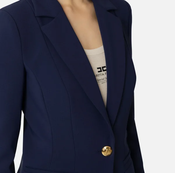 Elisabetta Franchi Tailleur^Tailleur in crêpe stretch con giacca sfiancata e pantalone dritto Navy
