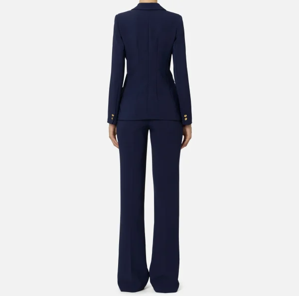 Elisabetta Franchi Tailleur^Tailleur in crêpe stretch con giacca sfiancata e pantalone dritto Navy