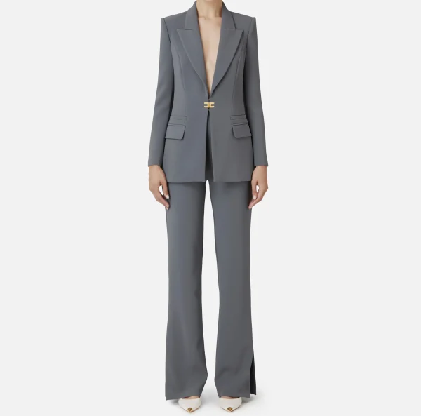 Elisabetta Franchi Tailleur^Tailleur in doppio crêpe stretch con giacca dritta e pantalone a palazzo Steel