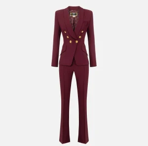 Elisabetta Franchi Tailleur^Tailleur in doppio crêpe stretch con giacca sciallata e pantalone a palazzo RougeNoir