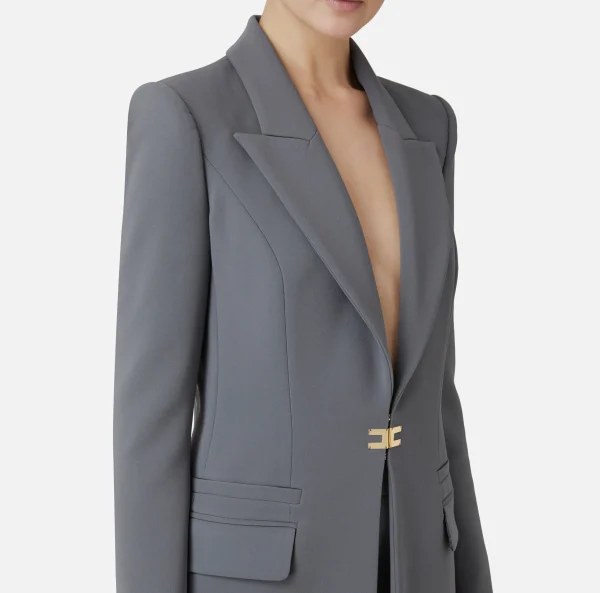 Elisabetta Franchi Tailleur^Tailleur in doppio crêpe stretch con giacca dritta e pantalone a palazzo Steel