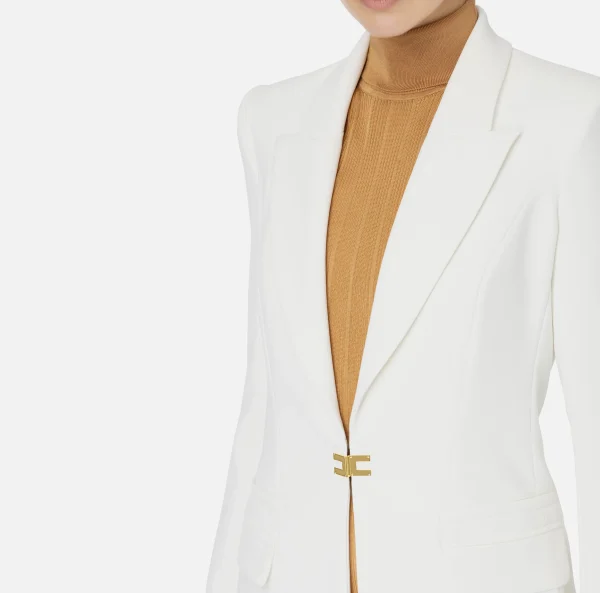 Elisabetta Franchi Tailleur^Tailleur in doppio crêpe stretch con giacca dritta e pantalone a palazzo Avorio