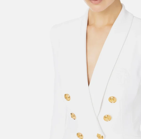 Elisabetta Franchi Tailleur^Tailleur in doppio crêpe stretch con giacca sciallata e pantalone a palazzo Avorio